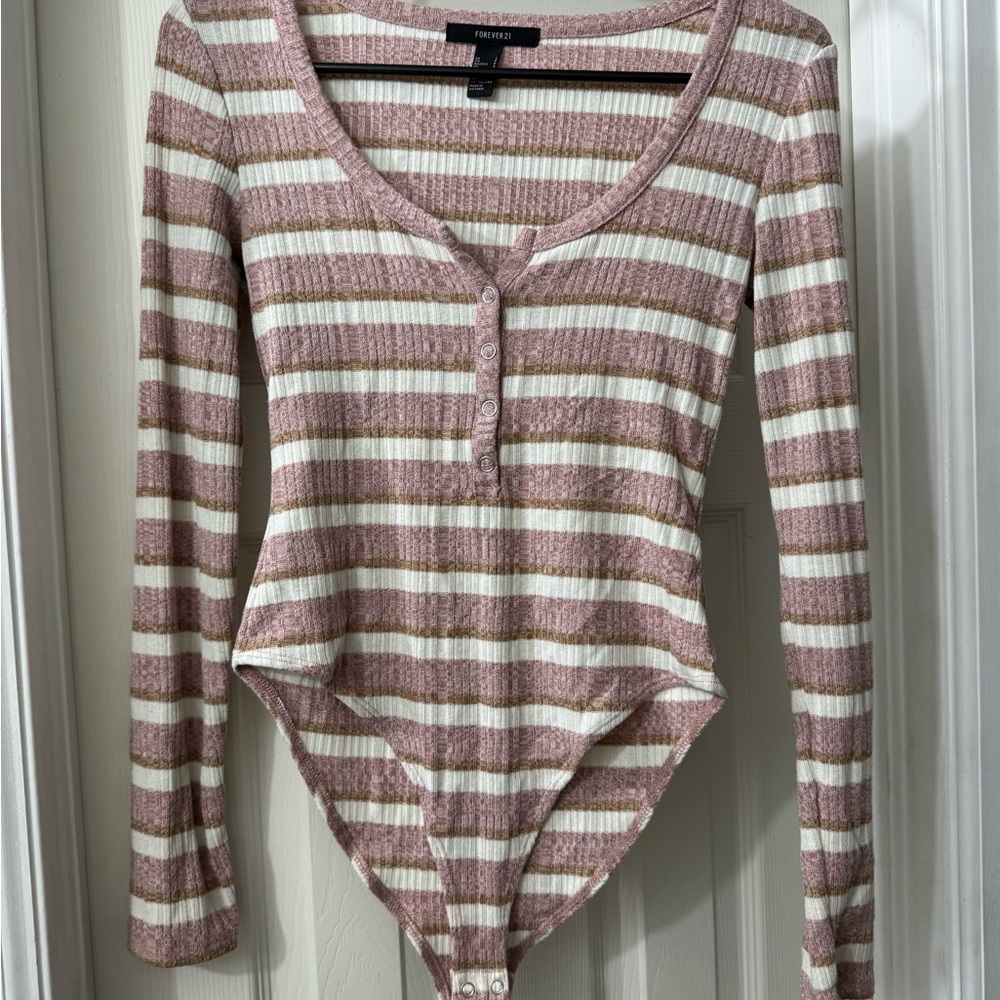 Forever 21 Pink and White Striped Bodysuit
